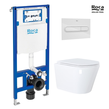 BASTIDOR ROCA DUPLO ONE PACK CISTERNA EMPOTRADA Y PULSADOR PL1 BLANCO BR CON INODORO SUSPENDIDO TORNADO 3.0 ORION BLANCO DE KP