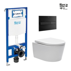 BASTIDOR ROCA DUPLO ONE PACK CISTERNA EMPOTRADA Y PULSADOR PL7 NEG MAT CON INODORO SUSPENDIDO BREVIS 48cm SAT