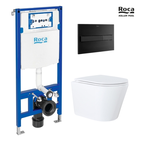 BASTIDOR ROCA DUPLO ONE PACK CISTERNA EMPOTRADA Y PULSADOR PL7 NEGRO MATE CON INODORO SUSPENDIDO TORNADO 3.0 ORION 51,5 CM DE KP