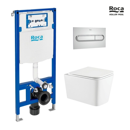 BASTIDOR ROCA DUPLO CON CISTERNA EMPOTRADA, PULSADOR CROMO BRILLO, WC SUSPENDIDO TREND 49CM SIST.VORTEX DE KP