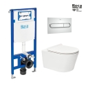 BASTIDOR ROCA DUPLO ONE PACK CISTERNA EMPOTRADA Y PULSADOR PL1 CROMO BRILLO CON INODORO SUSPENDIDO RIM-EX BREVIS BLANCO 53 CM