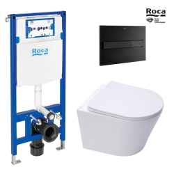 BASTIDOR ROCA DUPLO ONE PACK CISTERNA EMPOTRADA Y PULSADOR PL7 NEG MAT CON INODORO SUSPENDIDO RIM-EX INFINITIO BL BR 48 CM SAT