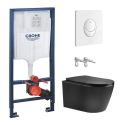 BASTIDOR GROHE PACK CISTERNA EMPOTRADA Y PULSADOR SKATE AIR BLANCO BRILLO CON INODORO SUSPENDIDO NEBULA BLACK MATE DE AQUA