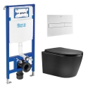BASTIDOR ROCA DUPLO CON CISTERNA EMPOTRADA Y PULSADOR PL7 BLANCO MATE CON INODORO SUSPENDIDO NEBULA BLACK MATE DE AQUA