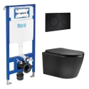 BASTIDOR ROCA DUPLO CON CISTERNA EMPOTRADA Y PULSADOR PL10 NEGRO MATE CON INODORO SUSPENDIDO NEBULA BLACK MATE DE AQUA