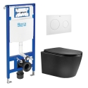 BASTIDOR ROCA DUPLO CON CISTERNA EMPOTRADA Y PULSADOR PL10 BLANCO MATE CON INODORO SUSPENDIDO NEBULA BLACK MATE DE AQUA