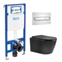 BASTIDOR ROCA DUPLO CON CISTERNA EMPOTRADA Y PULSADOR PL1 CROMO BR CON INODORO SUSPENDIDO NEBULA BLACK MATE DE AQUA