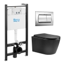 BASTIDOR ROCA ACTIVE PACK CISTERNA EMPOTRADA Y PULSADOR CROMO BRILLO CON INODORO SUSPENDIDO NEBULA BLACK MATE DE AQUA