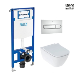 BASTIDOR ROCA DUPLO ONE PACK CISTERNA EMPOTRADA Y PULSADOR PL1 CROMO BRILLO CON INODORO SUSPENDIDO SMYLE SQUARE DE GEBERIT
