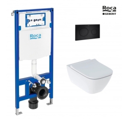 BASTIDOR ROCA DUPLO ONE PACK CISTERNA EMPOTRADA Y PULSADOR PL10 NEGRO MATE CON INODORO SUSPENDIDO SMYLE SQUARE DE GEBERIT