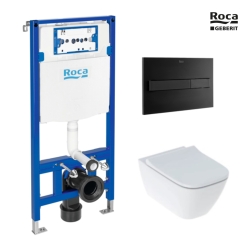 BASTIDOR ROCA DUPLO ONE PACK CISTERNA EMPOTRADA Y PULSADOR PL7 NEGRO MATE CON INODORO SUSPENDIDO SMYLE SQUARE DE GEBERIT
