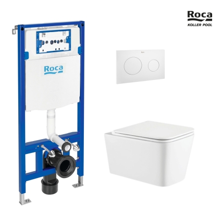 BASTIDOR ROCA DUPLO ONE PACK CISTERNA EMPOTRADA Y PULSADOR PL10 BL MATE INODORO SUSPENDIDO TREND BL BR CON SISTEMA VORTEX KP