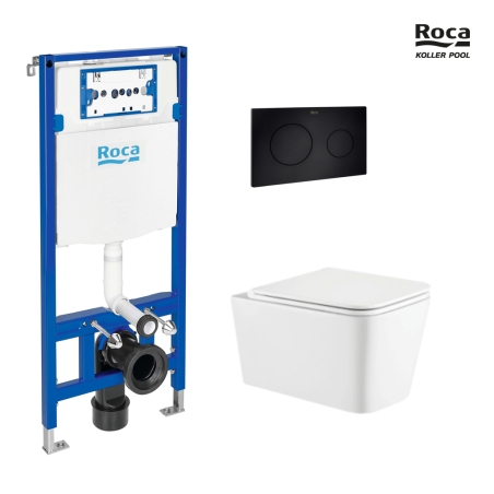 BASTIDOR ROCA DUPLO ONE PACK CISTERNA EMPOTRADA Y PULSADOR PL10 NEG MAT INODORO SUSPENDIDO TREND Bl Br CON SISTEMA VORTEX KP