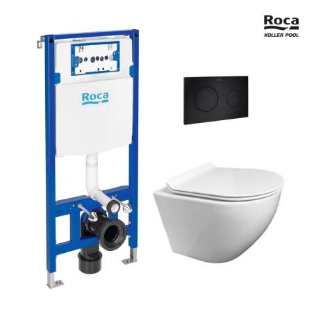 BASTIDOR ROCA DUPLO PACK CISTERNA EMPOTRADA Y PULSADOR PL10 NEG MAT C/ WC SUSPENDIDO KP ROUND SMART Tornado 3.0 Bl BrTapa Fina