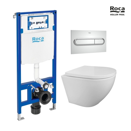 BASTIDOR ROCA DUPLO PACK CISTERNA EMPOTRADA Y PULSADOR PL1 CROMO BRILLO CON WC SUSPENDIDO KP ROUND SMART Blanco Br Tornado 3.0