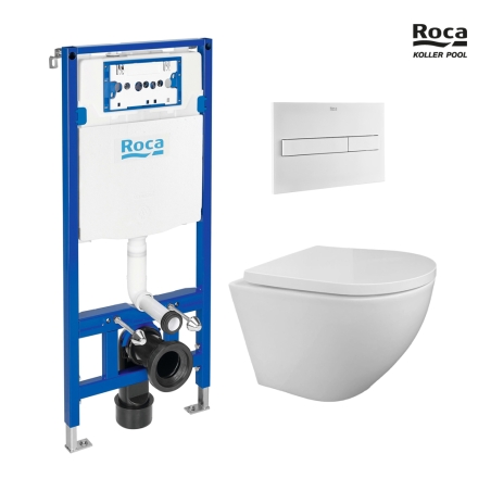 BASTIDOR ROCA DUPLO PACK CISTERNA EMPOTRADA Y PULSADOR PL7 BLANCO MATE CON WC SUSPENDIDO KP ROUND SMART Blanco Br Tornado 3.0