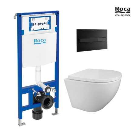 BASTIDOR ROCA DUPLO PACK CISTERNA EMPOTRADA Y PULSADOR PL7 DUAL NEG MAT CON WC SUSPENDIDO KP ROUND SMART Blanco Br Tornado 3.0