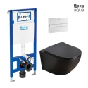 BASTIDOR ROCA DUPLO PACK CISTERNA EMPOTRADA Y PULSADOR PL7 BLANCO MATE CON INODORO SUSPENDIDO KALIOPA NEGRO MATE 49cm AQUA