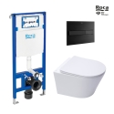 BASTIDOR ROCA DUPLO ONE PACK CISTERNA EMPOTRADA Y PULSADOR PL7 NEGRO MAT CON INODORO SUSPENDIDO RIM-EX INFINITIO BLANCO MAT 48cm