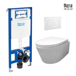 BASTIDOR ROCA DUPLO CISTERNA EMPOTRADA Y PULSADOR PL10 BLANCO MATE CON INODORO SUSPENDIDO Rim-ex Avangard blanco br AQUA