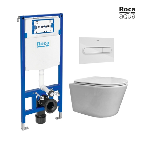 BASTIDOR ROCA DUPLO PACK CISTERNA EMPOTRADA Y PULSADOR PL1 DUAL BLANCO BR CON INODORO SUSPENDIDO RIMLESS OASIS BLANCO BR 48CM