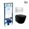 BASTIDOR ROCA DUPLO PACK CISTERNA EMPOTRADA Y PULSADOR PL1 DUAL CROMO BR CON INODORO SUSPENDIDO RIMLESS MIRAGE NEGRO MATE 48CM