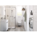BASTIDOR ROCA DUPLO CON CISTERNA EMPOTRADA, PULSADOR PL1 CROMO BR, INODORO SUSPENDIDO BL ROCA MERIDIAN 48CM