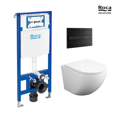 BASTIDOR ROCA DUPLO PACK CISTERNA EMPOTRADA Y PULSADOR PL7 NEG MAT C/ INODORO SUSPENDIDO ROUND SMART BL BR TOR 3 C/ TAPA FINA