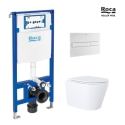 BASTIDOR ROCA DUPLO CON CISTERNA EMPOTRADA Y PULSADOR PL7 BL MAT y WC susp. Orion bl br Tapa Fina 51,5 cm VORTEX KP