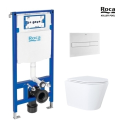 BASTIDOR ROCA DUPLO CON CISTERNA EMPOTRADA Y PULSADOR PL7 BL MAT y WC susp. Orion bl br Tapa Fina 51,5 cm VORTEX KP