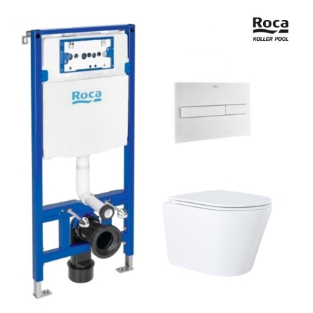 BASTIDOR ROCA DUPLO CON CISTERNA EMPOTRADA Y PULSADOR PL7 BL MAT y WC susp. Orion bl br Tapa Fina 51,5 cm VORTEX KP