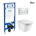 BASTIDOR ROCA DUPLO CON CISTERNA EMPOTRADA, PULSADOR PL1 CROMO BR CON INODORO SUSPENDIDO ROCA THE GAP BL BR CON SISTEMA RIMLESS