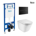 BASTIDOR ROCA DUPLO PACK CISTERNA EMPOTRADA Y PULSADOR PL7 NEG MAT CON INODORO SUSPENDIDO ROCA THE GAP BL BR CON SISTEMA RIMLESS