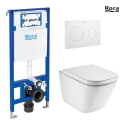 BASTIDOR ROCA DUPLO CON CISTERNA EMPOTRADA Y PULSADOR PL10 BL MAT CON INODORO SUSPENDIDO ROCA THE GAP BL BR CON SISTEMA RIMLESS