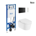 BASTIDOR ROCA DUPLO SMART PACK CISTERNA EMPOTRADA Y PULSADOR PL7 NEGRO MAT CON WC SUSPENDIDO RIMLESS IN-WASH INSPIRA ROUND