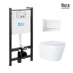BASTIDOR ROCA ACTIVE PACK CISTERNA EMPOTRADA Y PULSADOR BLANCO BRILLO CON INODORO SUSPENDIDO ORION Tornado 3.0 DE KOLLER POOL