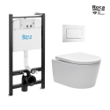 Bastidor ROCA Active pack cisterna empotrada y pulsador PVC blanco brillo con inodoro suspendido Rim-ex Brevis blanco de SAT