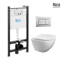 Bastidor ROCA Active pack cisterna empotrada y pulsador Cromo mate con inodoro suspendido ROUND Tornado 3.0 de KP Tapa fina