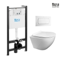 Bastidor ROCA Active pack cisterna empotrada y pulsador Blanco con inodoro suspendido ROUND Tornado 3.0 de KP Tapa Fina