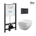 Bastidor ROCA Active pack cisterna empotrada y pulsador Negro Mate con inodoro suspendido ROUND Tornado 3.0 de KP Tapa fina