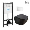 BASTIDOR ROCA ACTIVE PACK CISTERNA EMPOTRADA Y PULSADOR BLANCO BRILLO CON INODORO SUSPENDIDO KALIOPA NEGRO MAT 49cm AQUA