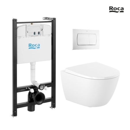 Bastidor ROCA Active pack cisterna empotrada y pulsador PVC blanco brillo con inodoro suspendido Rim-ex ROCA ONA blanco