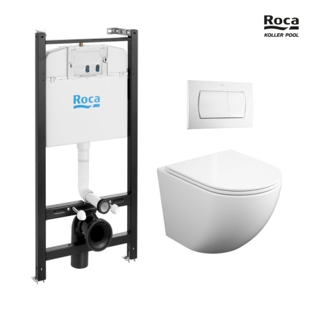 BASTIDOR ROCA ACTIVE PACK CISTERNA EMPOTRADA Y PULSADOR BLANCO BR CON INODORO SUSP ROUND SMART 52 cm TOR 3 CON TAPA FINA