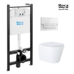 BASTIDOR ROCA ACTIVE CON CISTERNA EMPOTRADA Y PULSADOR BLANCO BRILLO NEW y WC susp. Orion blanco Tapa Fina 51,5 cm VORTEX KP
