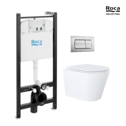 BASTIDOR ROCA ACTIVE CON CISTERNA EMPOTRADA Y PULSADOR PVC cromo mate y WC susp. Orion blanco Tapa fina 51,5 cm VORTEX KP