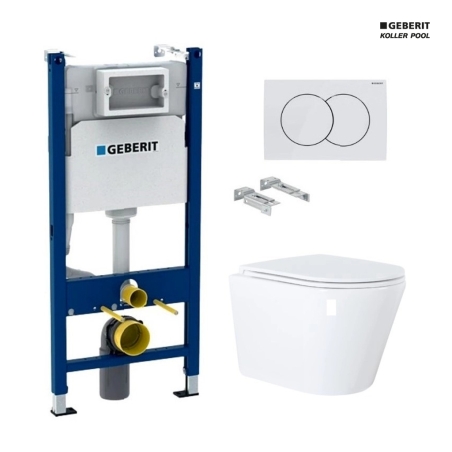 Bastidor GEBERIT Duofix pack cisterna empotrada y pulsador DELTA 01 bl br con inodoro suspendido Tornado 3.0 Orion 51,5 cm de KP