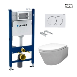 Bastidor GEBERIT Duofix pack cisterna empotrada y pulsador DELTA 01 blanco br con inodoro suspendido Rim-ex Croma bl br AQUA
