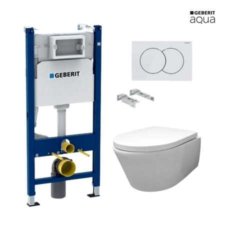 Bastidor GEBERIT Duofix pack cisterna empotrada y pulsador DELTA 01 blanco br con inodoro suspendido Rim-ex Croma bl br AQUA
