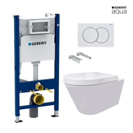 BASTIDOR GEBERIT DUOFIX PACK CISTERNA EMPOTRADA Y PULSADOR DELTA 01 BL BR CON INODORO SUSPENDIDO Rim-ex Avangard blanco br AQUA