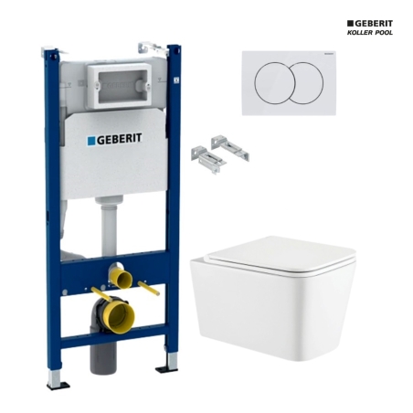 Bastidor GEBERIT Duofix pack cisterna empotrada y pulsador DELTA 01 bl br con INODORO SUSPENDIDO TREND Bl Br SISTEMA VORTEX KP